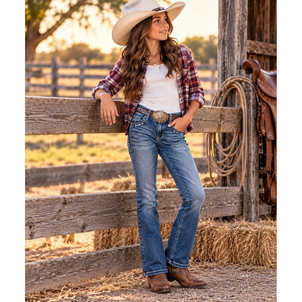 Wrangler 20X Girls 12 Slim Bootcut Jeans Blue Denim Western Cowgirl